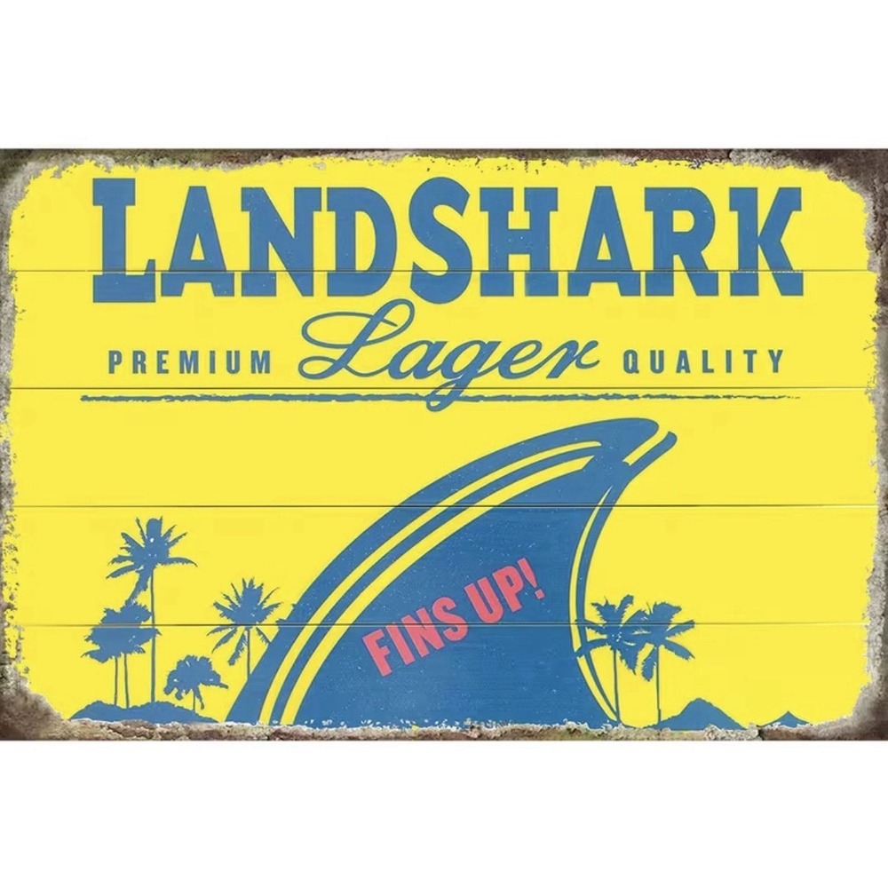 New Landshark Lagerâ Tin Sign Fins Up Bar Wall Art Man Cave Bar Garage Beer 8x12